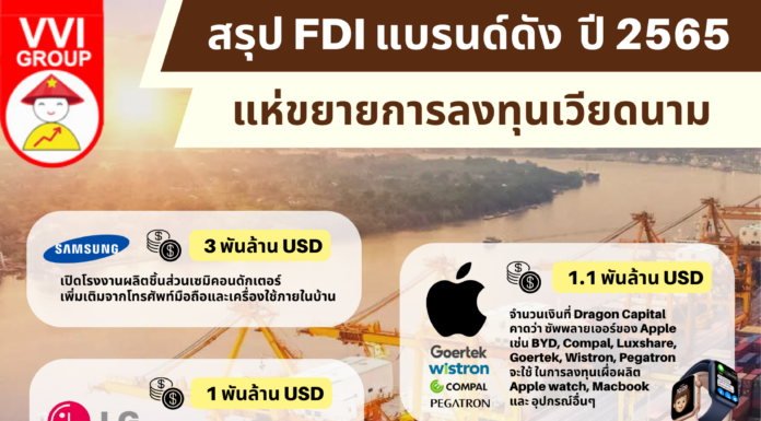สรุป FDI แบรนด์ดัง ปี 2565 แห่ขยายการลงทุนเวียดนาม FDI Vietnam 2022